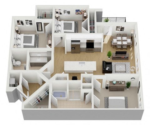 Floor plan for 3 beds, 2 baths, 1434 sqft